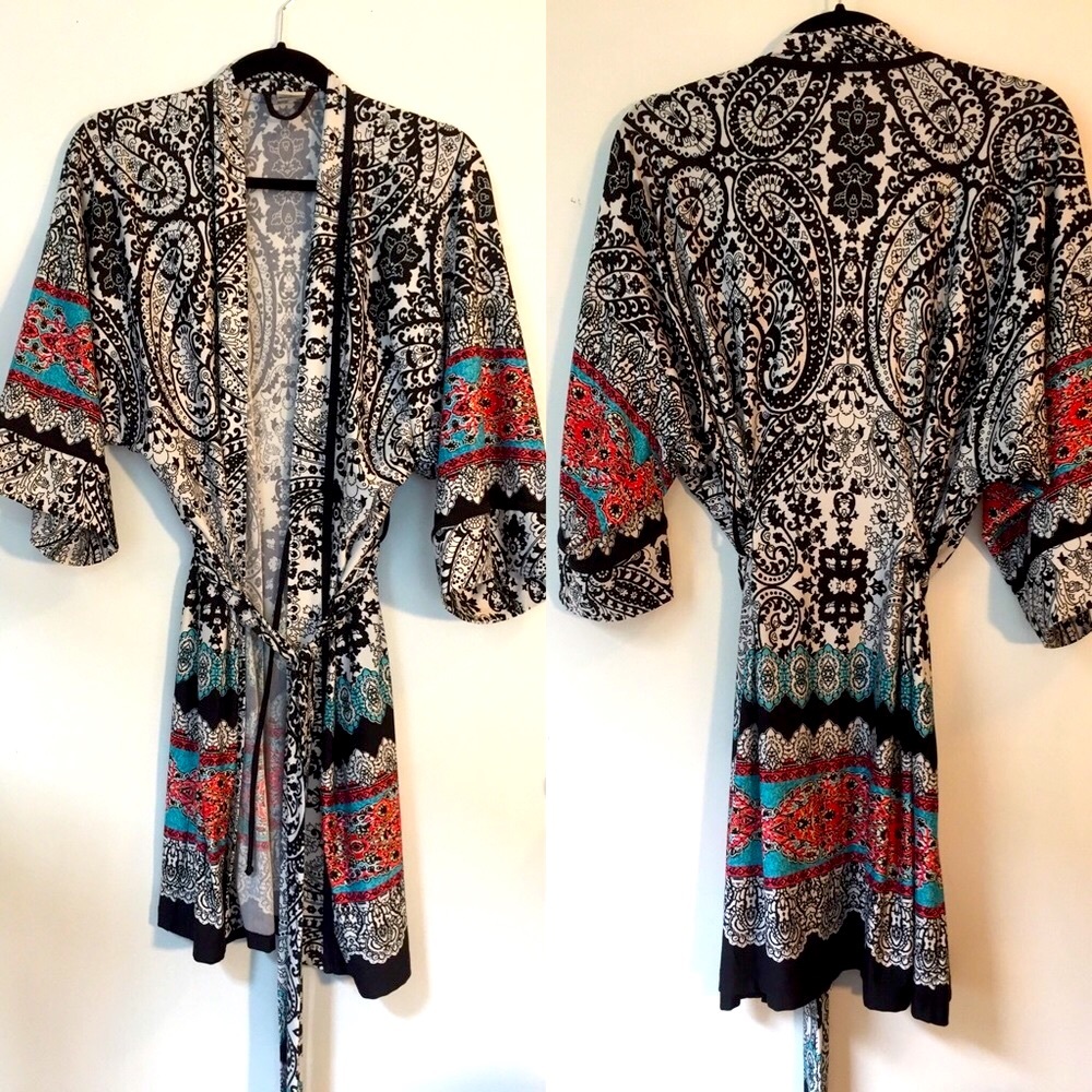 Multicolored Kimono Style Lounge Robe